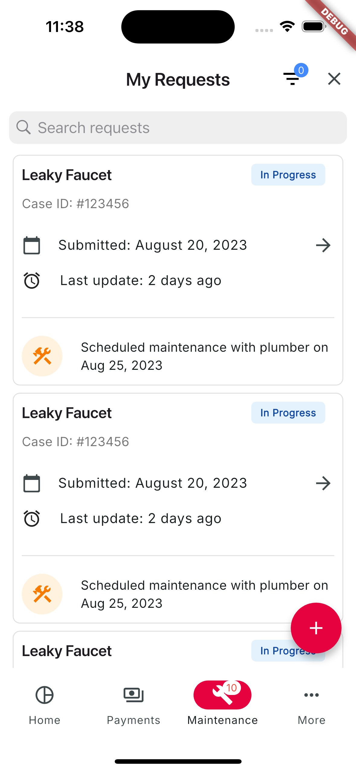 Maintenance request tracking interface
